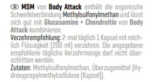 Body Attack MSM 100 Capsules Complément Body Attack