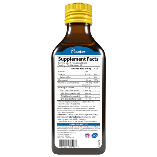 Carlson Labs The Very Finest Fish Oil - 200ml — Lemon — vue 2