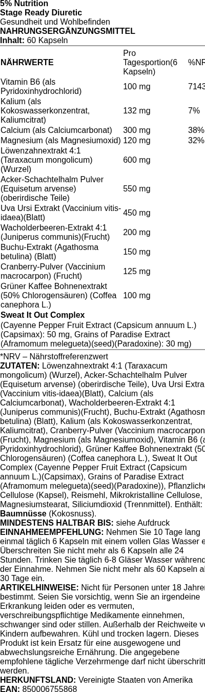 5% Nutrition Stage Ready Diuretic 60 Caps — vue 2